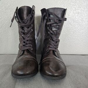 Rue21 Brown Combat Moto Boots with Lace-Up Design